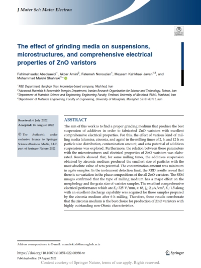 The effect of grinding media on suspensions, microstructures, and comprehensive electrical properties of ZnO varistors